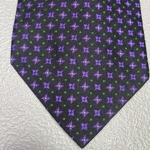 LAUREN RALPH LAUREN Mens Silk Tie Black Purple Geometric 58" Hand Finished USA
